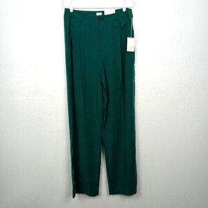 A New Day Pants Women's 8 Green Wide Leg High Rise Relaxed Hip Pleated 31x32 NWT